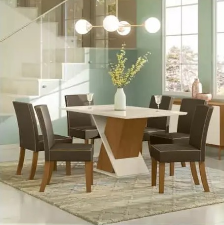 Mesa de Jantar 6 Lugares Retangular Tampo de Vidro – Henn Marina