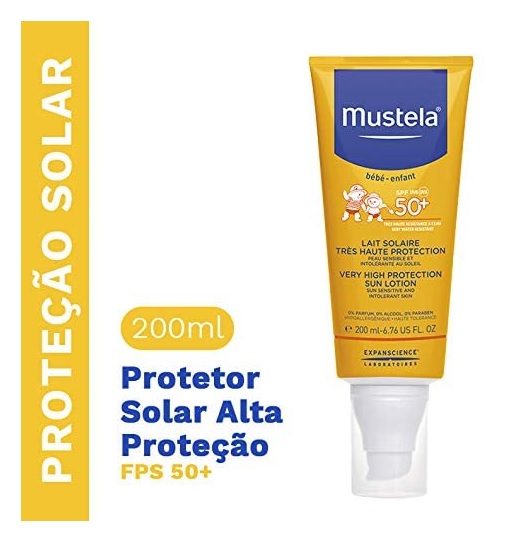 Protetor Solar Mustela FPS 50+ 200 ML, Mustela Solares, Amarelo, 200Ml