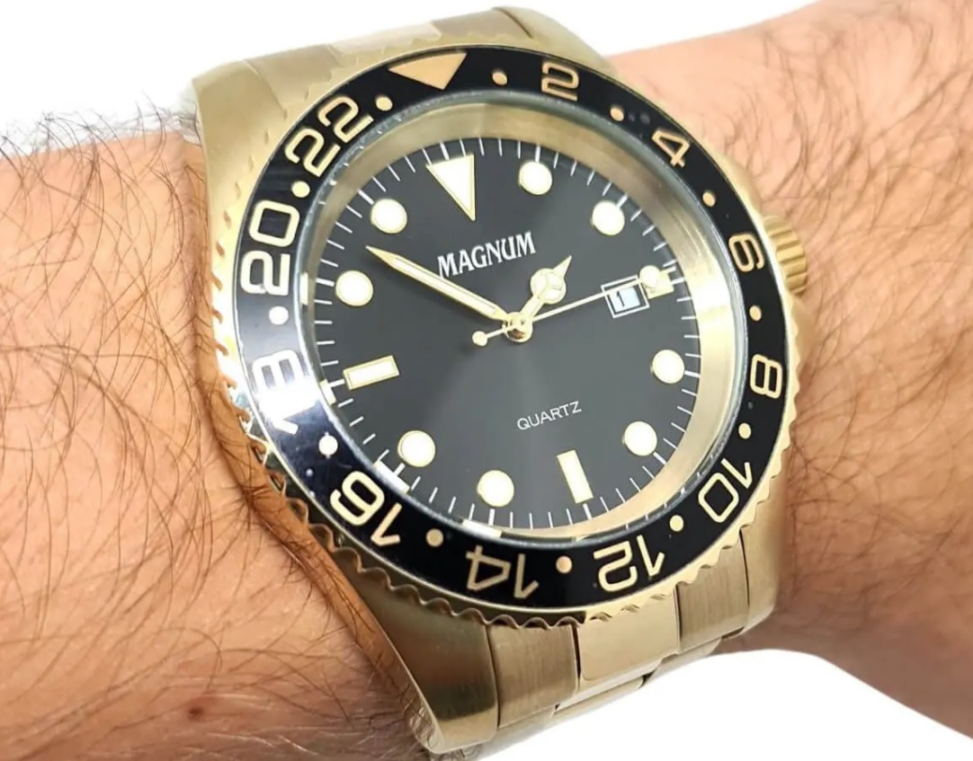 Relógio, Analógico, Magnum, MA32934U, masculino, Dourado