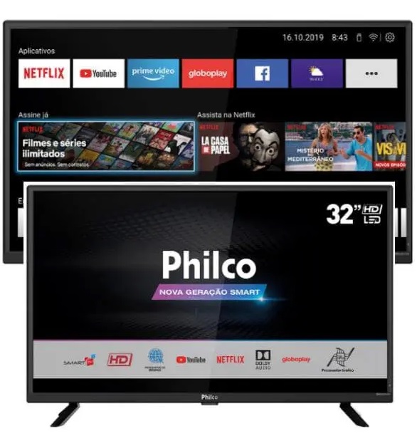 Smart TV LED 32″ Philco PTV32G52S HD com Netflix, Dolby Audio, Wi-fi, Midiacast, Processador Quad-Core HDMI