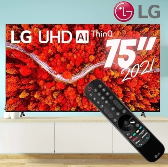 Smart TV 75″ LG 4K LED 75UP8050 WiFi, Bluetooth, HDR, Inteligência Artificial ThinQ, Google, Alexa e Smart Magic – 2021