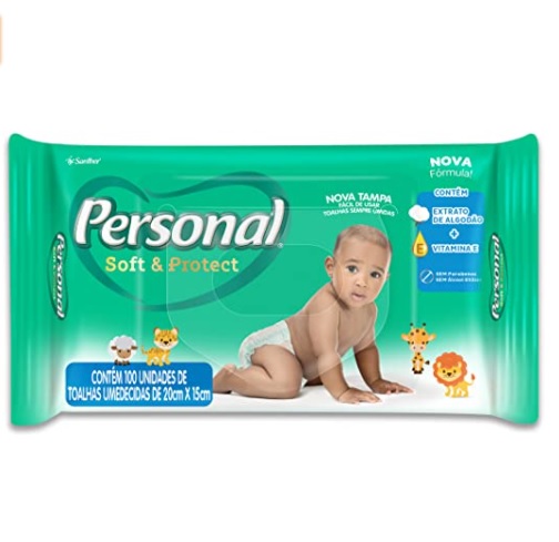 Toalhas Umedecidas Soft and Protect, Personal, 100 unidades, Branco