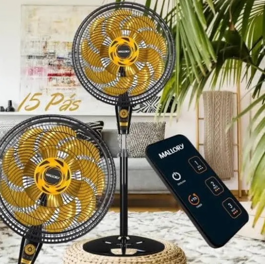 Ventilador de Coluna, Air Timer Style TS+, Preto/Dourado, 110v, Mallory