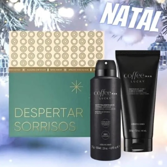 Combo Coffee Man Lucky: Shower Gel 200g + Antitranspirante Aerossol 75g + Embalagem Presenteável