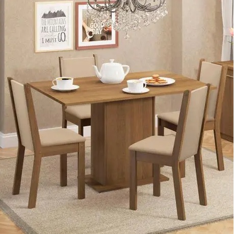Conjunto Sala de Jantar Madesa Talita Mesa Tampo de Madeira com 4 Cadeiras