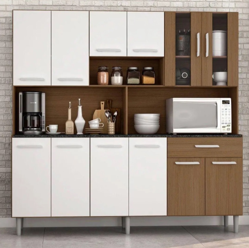 Cozinha Compacta Poliman Móveis Clara com Balcão – 12 Portas 1 Gaveta