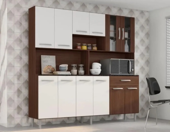 Cozinha Compacta Poliman Móveis Clara com Balcão – 12 Portas 1 Gaveta