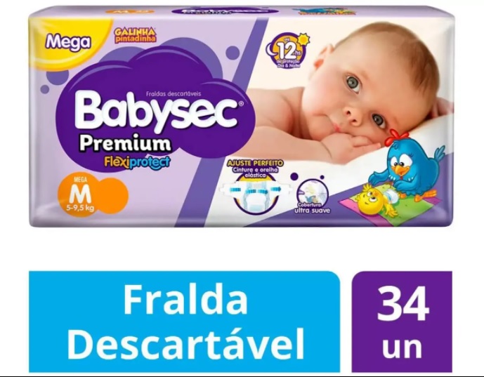 Fralda Babysec Premium Galinha Pintadinha – Tam. M 5 a 9,5kg 34 Unidades