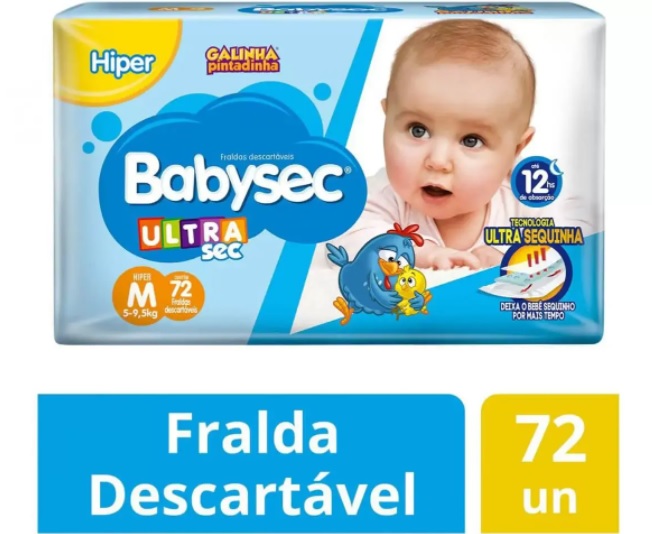 Fralda Babysec Ultrasec Galinha Pintadinha Tam. M – 5 a 9,5kg 72 Unidades