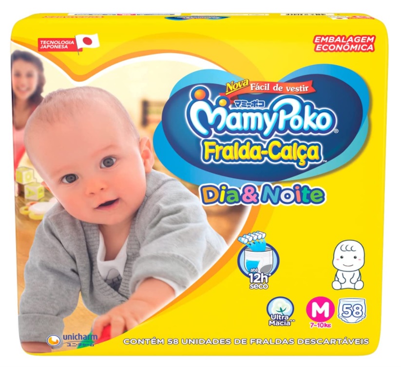Fralda-Calça Dia & Noite Pacote Mensal Tamanho M, 58 unidades