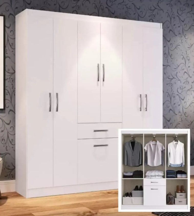 Guarda Roupa Casal 6 Portas 1 Porta Basculante 1 Gaveta Dallas Espresso Móveis Branco