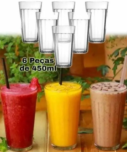 Jogo de Copos de Vidro 450ml - 6 Peças Americano Long Drink, Shopping