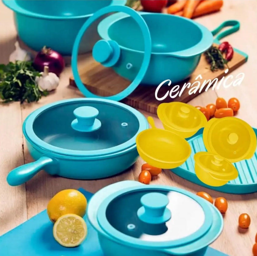 Jogo de Panelas Oxford Cookware Cerâmica Linea Acqua 4 Peças