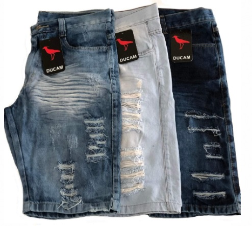 Kit 3 Bermuda Jeans Rasgadinha Original