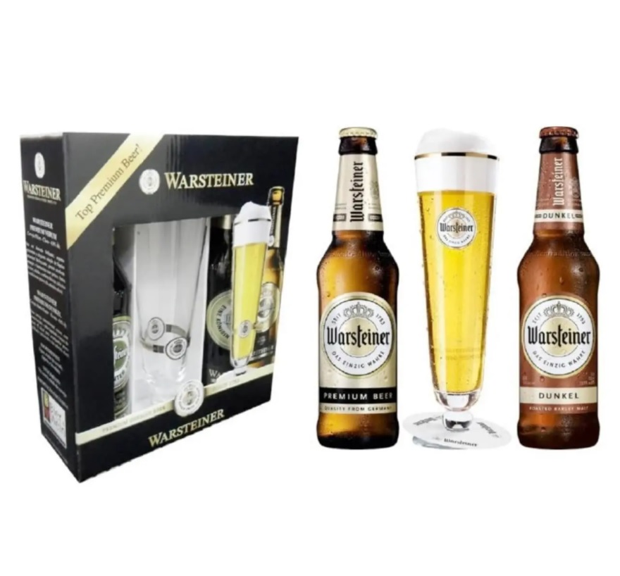Kit Cerveja Warsteiner – 1 Garrafa 330ml + 1 Garrafa Dunkel 330ml + 1 Copo Tulipa 200ml