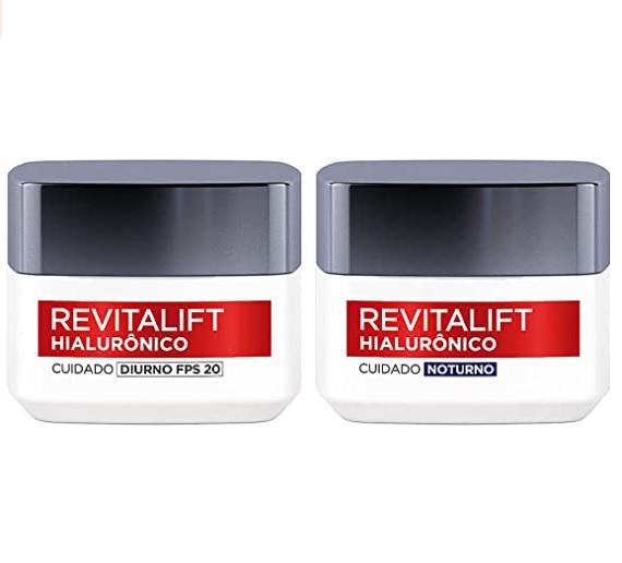 Kit Creme Facial Anti-idade L’Oréal Paris Revitalift Hialurônico Noturno + Diurno FPS 20, 49g