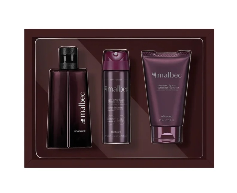 Kit Malbec Desodorante Colônia 50ml + Desodorante Antitranspirante Aerossol 31g + Sabonete Líquido Corporal 75ml