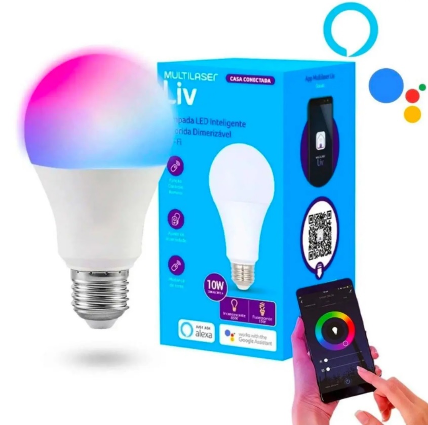 Lâmpada Inteligente Multilaser E27 RGB – Dimerizável 10W Wi-Fi compatível com Alexa