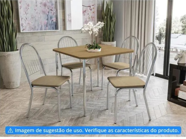 Mesa de Cozinha 4 Cadeiras Quadrada Crome Jade – Kappesberg
