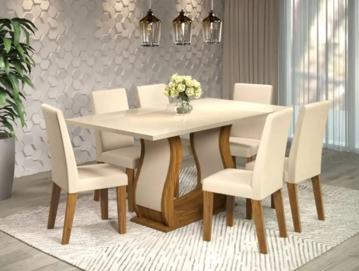Mesa de Jantar 6 Cadeiras Retangular Viero – Valência Loren
