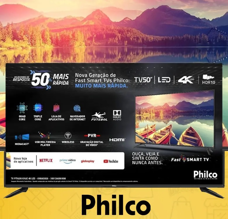 Smart TV Philco 50″ 4K LED UHD PTV50N10N5E – 4 HDMI 2 USB Wi-Fi Dolby Audio