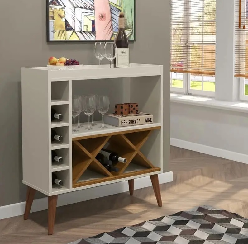 Aparador Sala Com Adega Retrô Pés Palito Malibu Off White com Freijó – Lojas gd