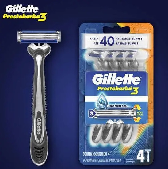 Aparelho de Barbear Descartável Gillette Prestobarba3 – 4 unidades