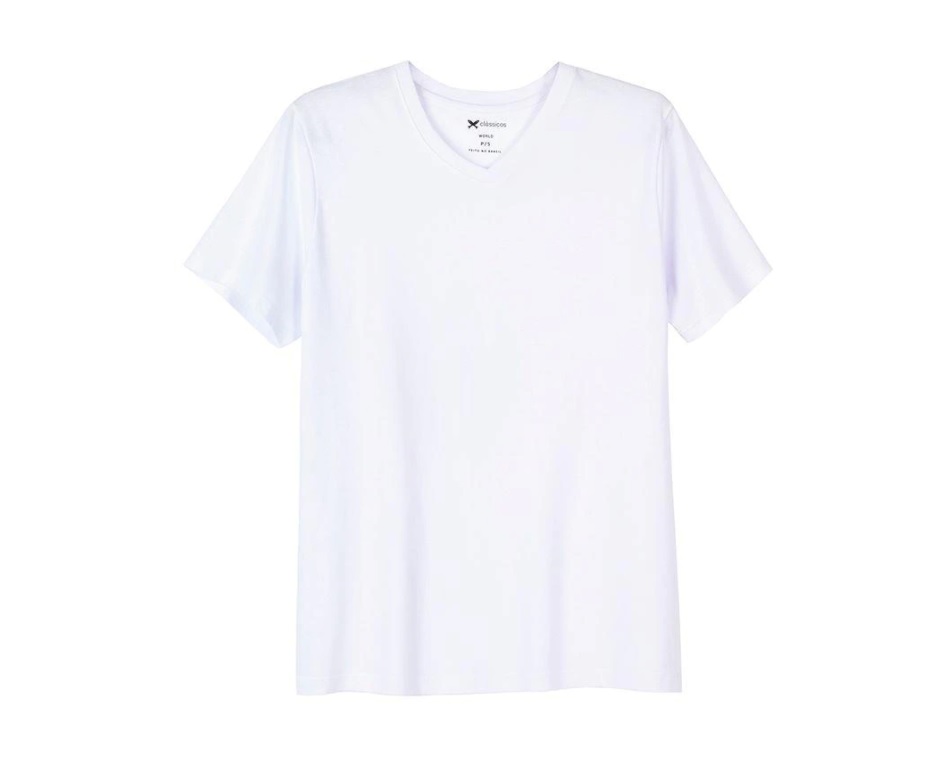 Camiseta Básica Masculina Manga Curta Com Decote V World Branco – M