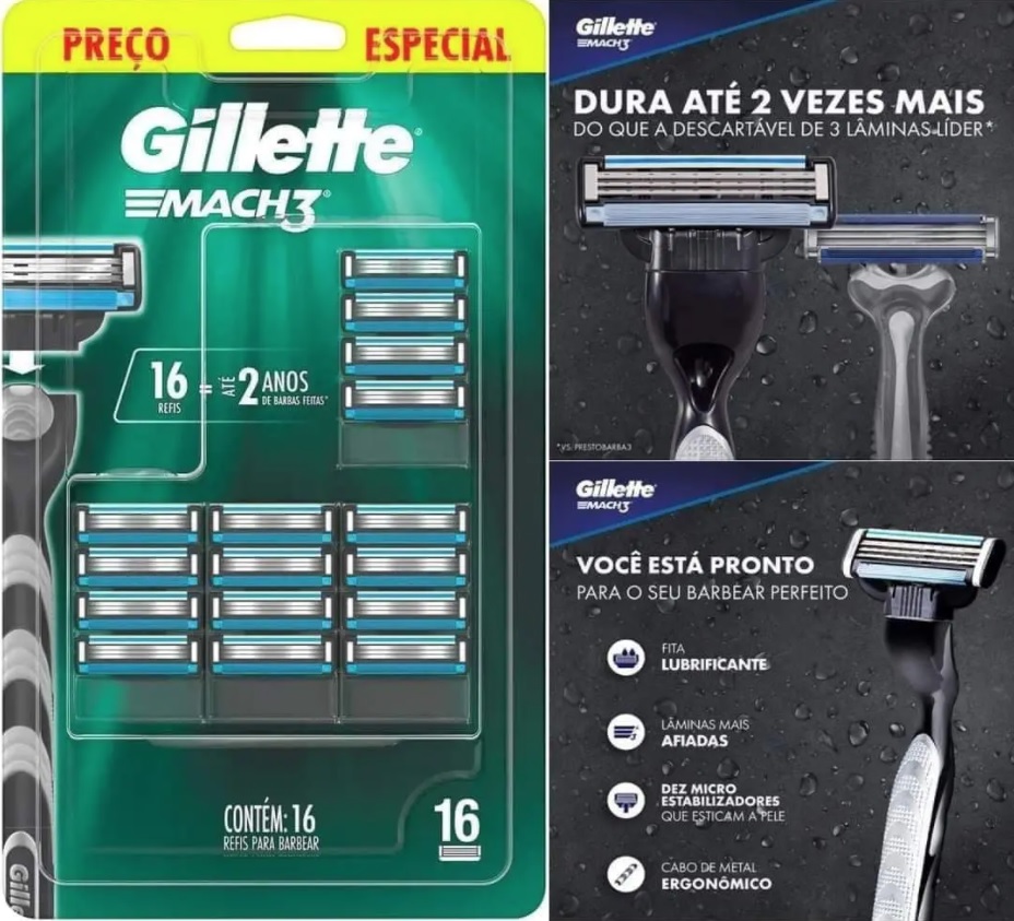 Carga para Aparelho de Barbear Gillette – Mach 3 16 Unidades