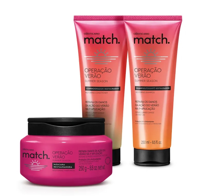 Combo Match Operação Verão: Shampoo 250ml + Condicionador 250ml + Máscara Capilar 250g