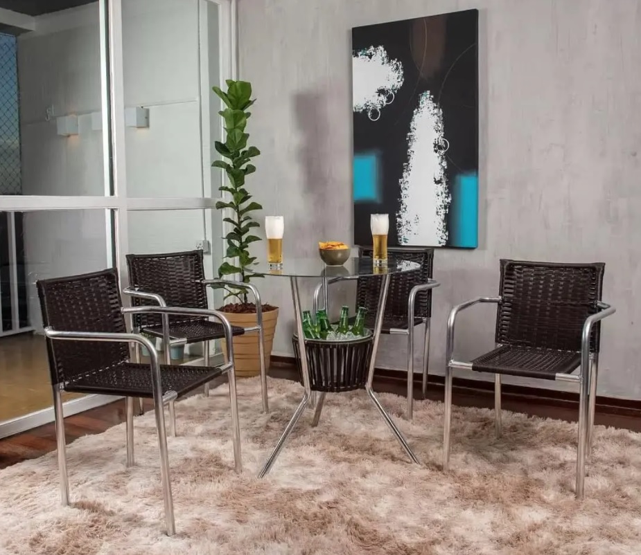 Conjunto de Mesa para Área Externa de Fibra – com 4 Cadeiras Alegro Móveis CJMB401315