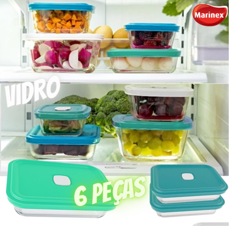 Conjunto de Potes de Vidro 6 Peças de 750ml Colorido Facilita Vap com Tampa da Nadir Figueiredo