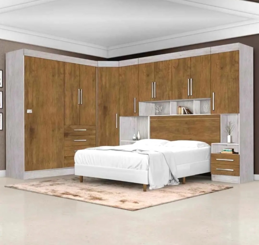 Dormitório Modulado Georgia JA Avelã / Jequitibá Para Cama Box 1,38M Casal