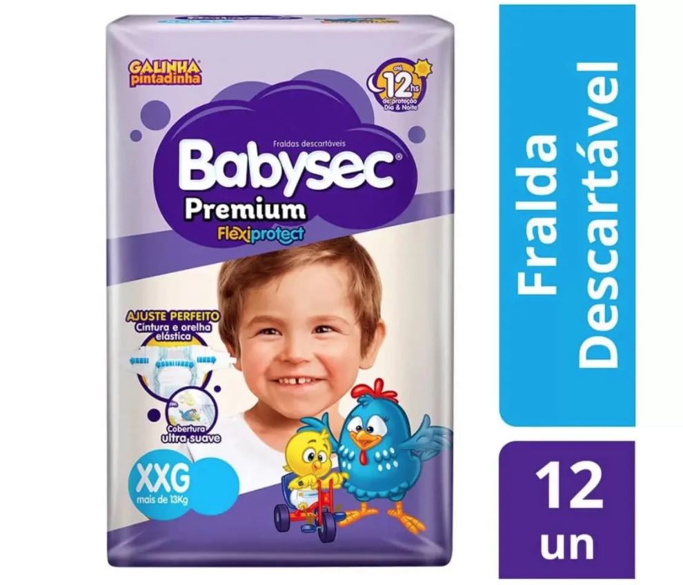 Fralda Babysec Premium Galinha Pintadinha – Tam. XXG Acima de 13kg 12 Unidades