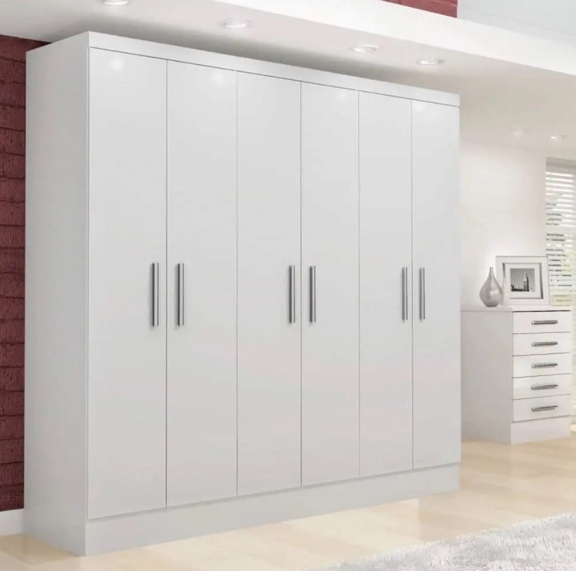 Guarda Roupa Casal 6 Portas 2 Gavetas Paris Siena Móveis Branco