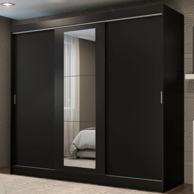 Guarda-Roupa Casal Madesa Kansas 3 Portas de Correr com Espelho 3 Gavetas