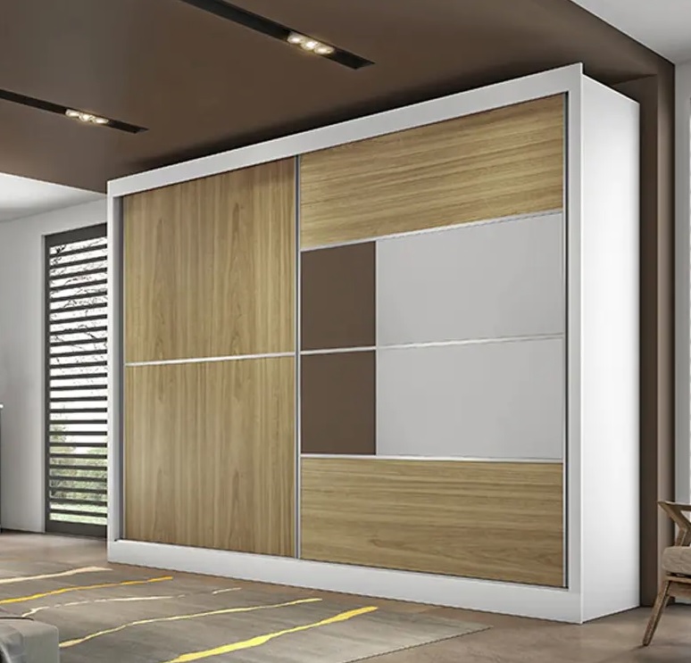 Guarda-Roupa Casal Móveis Europa Londres Flex com Espelho, 2 Portas de Correr e 4 Gavetas