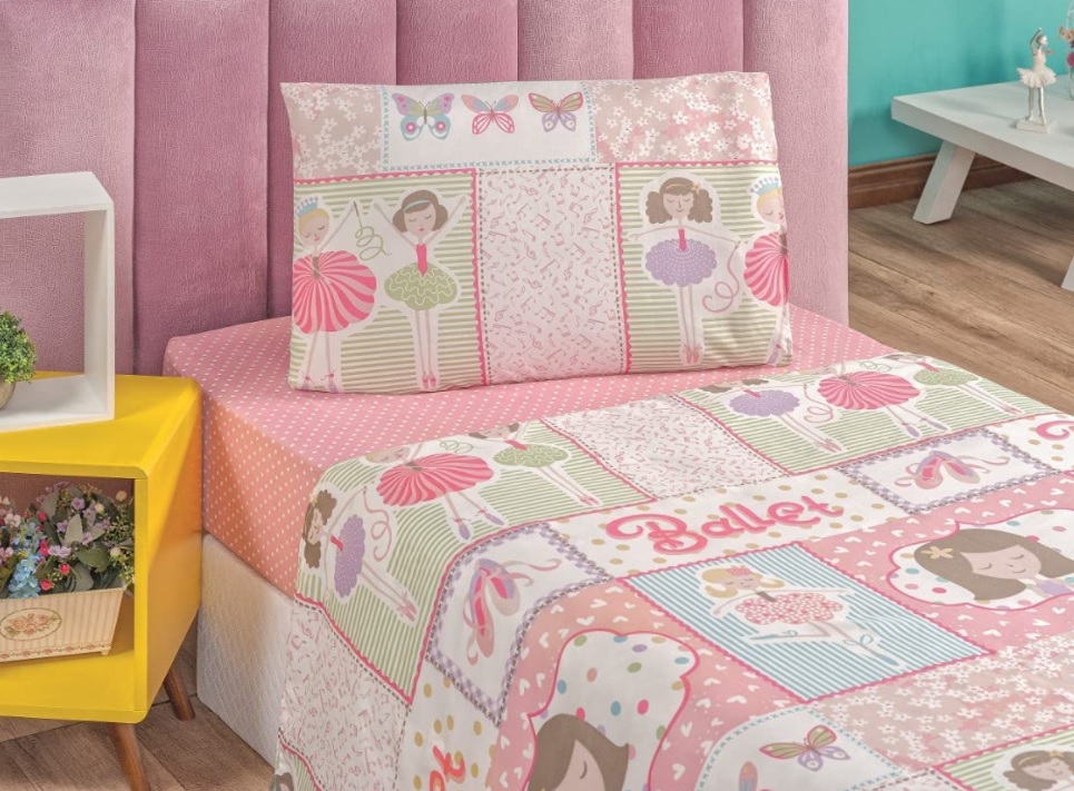 Jogo De Cama Lençol Bouti Kids Solteiro Infantil Com 03 Peças Estampado Ballet