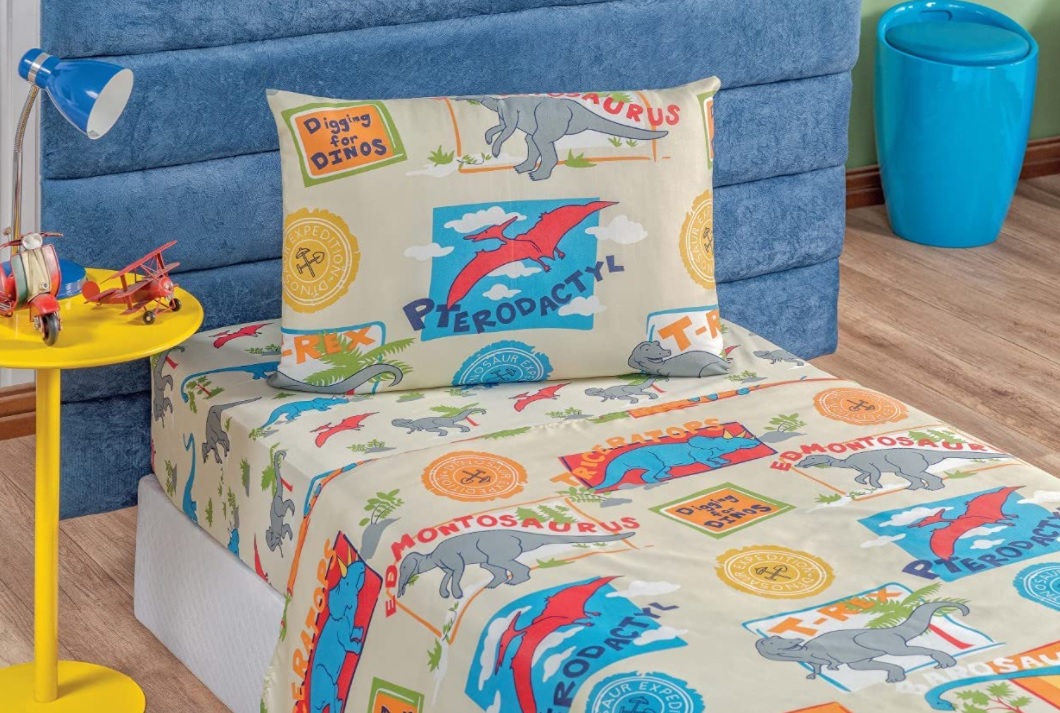 Jogo De Cama Lençol Bouti Kids Solteiro Infantil Com 03 Peças Estampado Dino