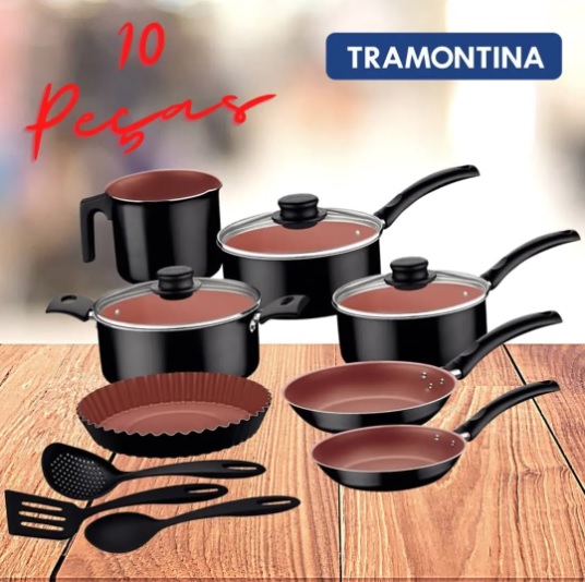 Jogo De Panelas Turim 10 Peças Tramontina Antiaderente Starflon Max Preto