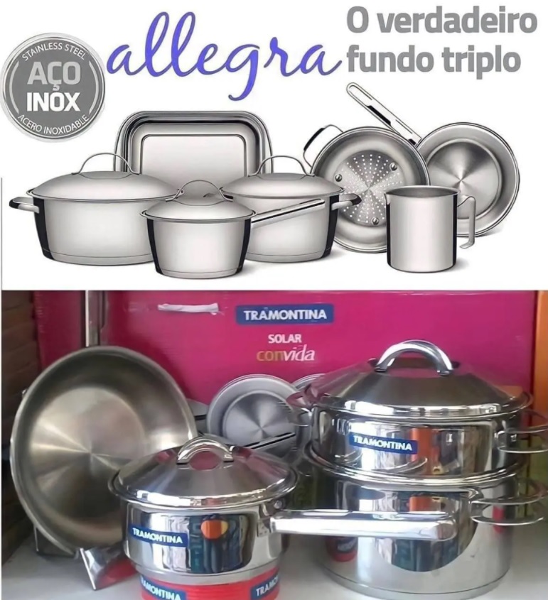 Jogo de Panelas com Fundo Triplo 7 Peças Tramontina Inox