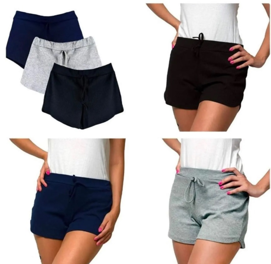 Kit 3 Shorts Canelado Fashion Feminino
