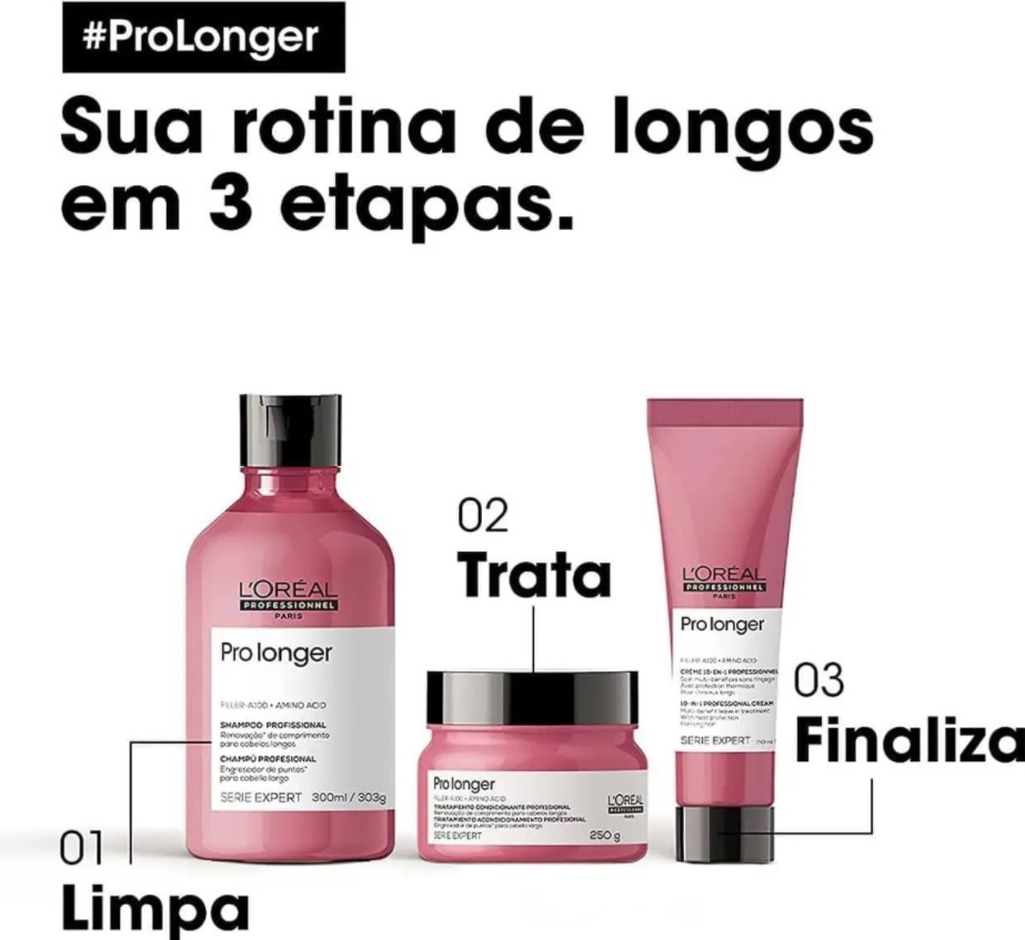 Kit Shampoo + Máscara de Tratamento + Leave-In Pro Longer Serie Expert, L´Oreal Professionnel Paris