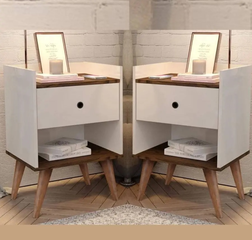 Kit com 2 Mesa de cabeceira Retrô Decore 1 Gaveta – Branco – rpm Móveis
