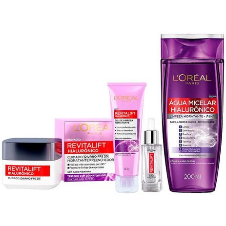 L’Oréal Paris Revitalift Hialurônico Kit Água Micelar + Gel de Limpeza + Creme Anti-idade Diurno + Sérum