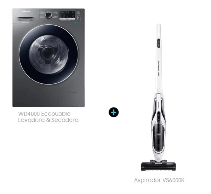 Lava e Seca 3 em 1 WD4000 11.7 kg Inox Look (110V) + Aspirador de Pó 2 em 1 Sem Fio (Bivolt)