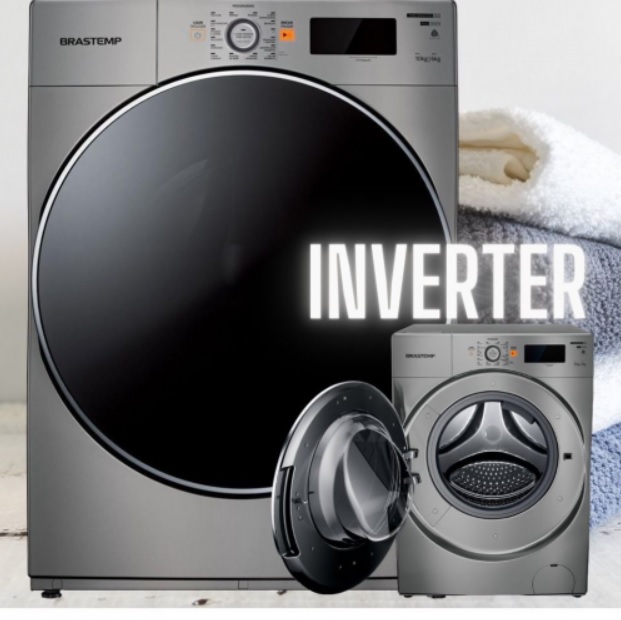 LAVA E SECA AGUA QUENTE E FRIA Lava e Seca Brastemp 10kg BNQ10AS Inverter – 14 Programas de Lavagem Prata