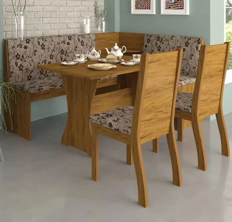 Mesa de Canto Alemão 6 Lugares 2 Cadeiras – Retangular Viero Móveis Hanover