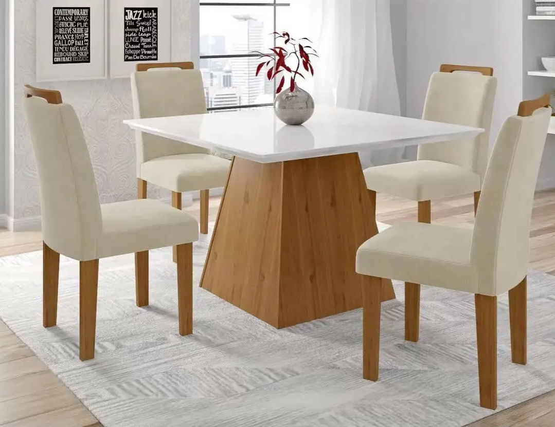 Mesa de Jantar 4 Cadeiras Quadrada Rufato – Luna Athenas