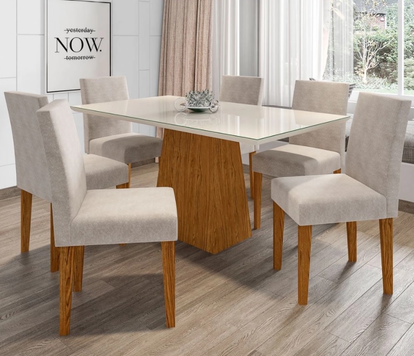 Mesa de Jantar Jasmin 1,60 com 6 Cadeiras Giovana New Ceval